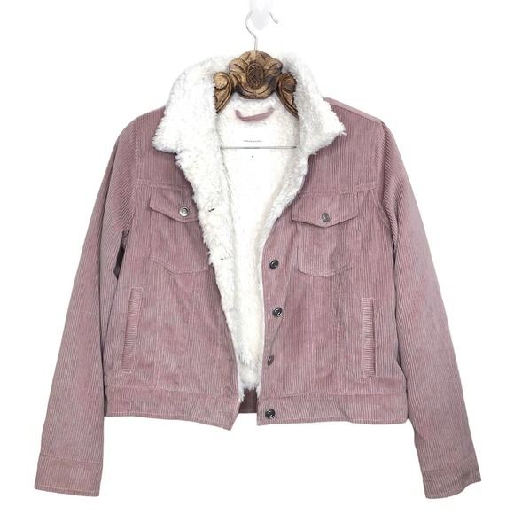 Thread and Supply Sherpa Lined Corduroy Jacket Dusty Rose Mauve Button Front M - Picture 8 of 8